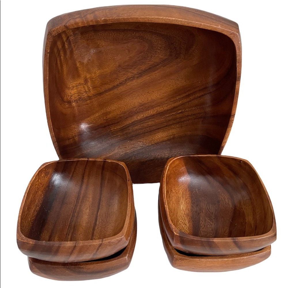Vintage Wood Salad Bowl Set - MCM